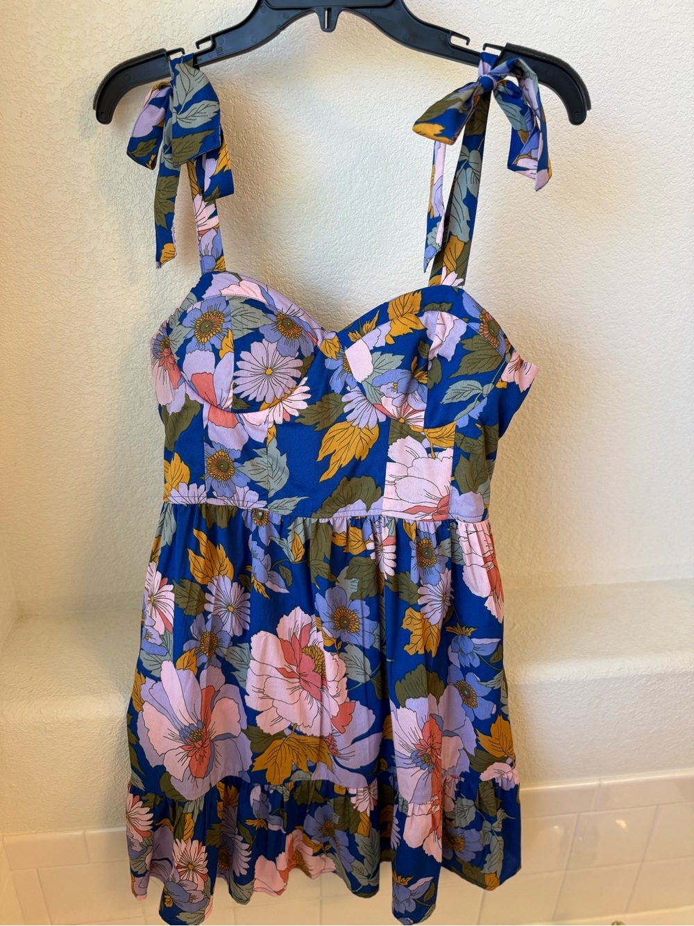 Blue Floral Tie-Shoulder Sundress Top